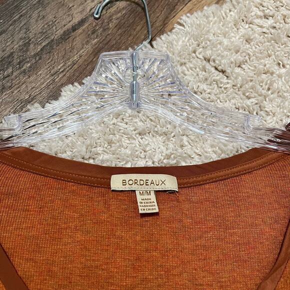 Anthropologie Bordeaux Medium Boxy Oversized Orange Ribbed V Neck Top - Picture 4 of 7